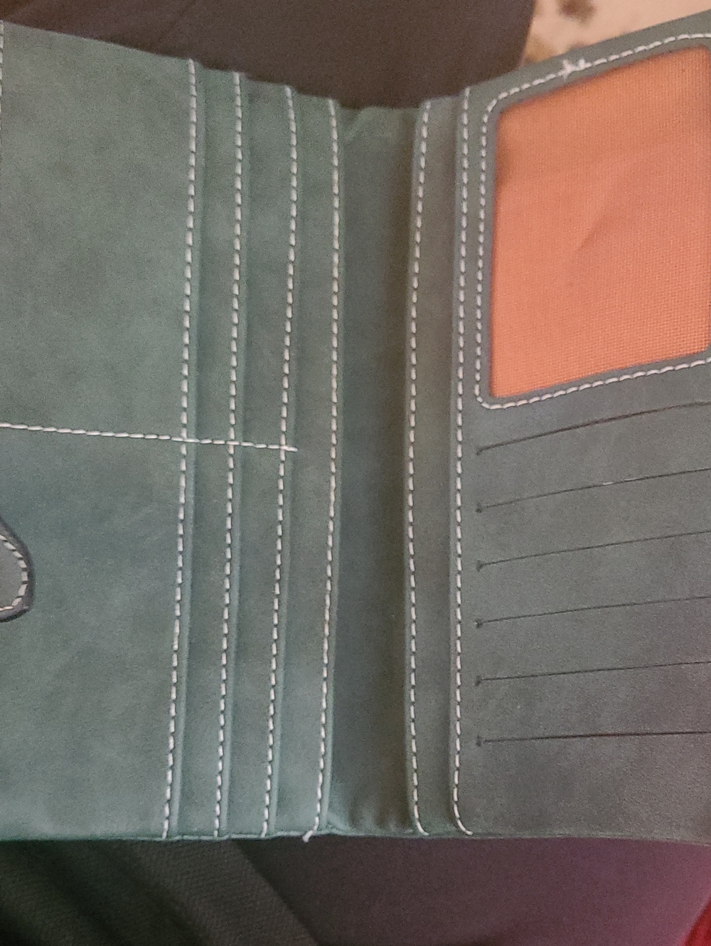Womans Green Leather Bi-Fold Wallet with Contrast Stitching